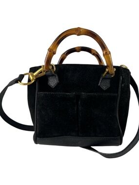 Gucci Black Suede Mini Bamboo Two-Way Bag